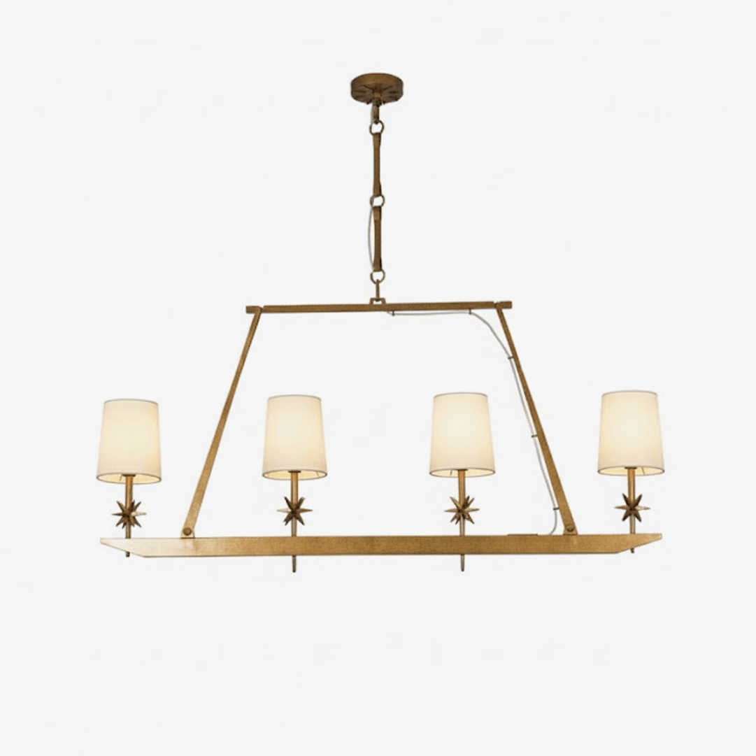 Stellar Frame Linear Chandelier in Brass with Fabric Shades