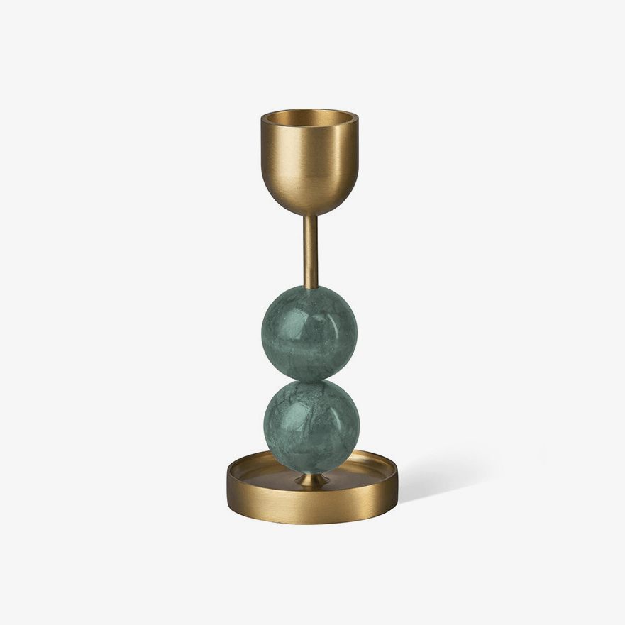 Verdant Sphere Candle Holder — Sculptural Brass & Marble Table Accent