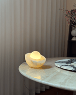Halo Pebble Stone Table Lamp – Natural Onyx Base with Frosted Glass Globe