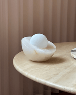 Halo Pebble Stone Table Lamp – Natural Onyx Base with Frosted Glass Globe