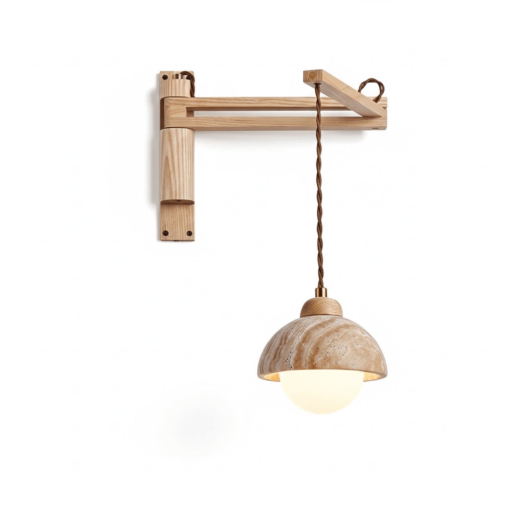 Tavon Cantilever Wall Sconce in Walnut and Travertine