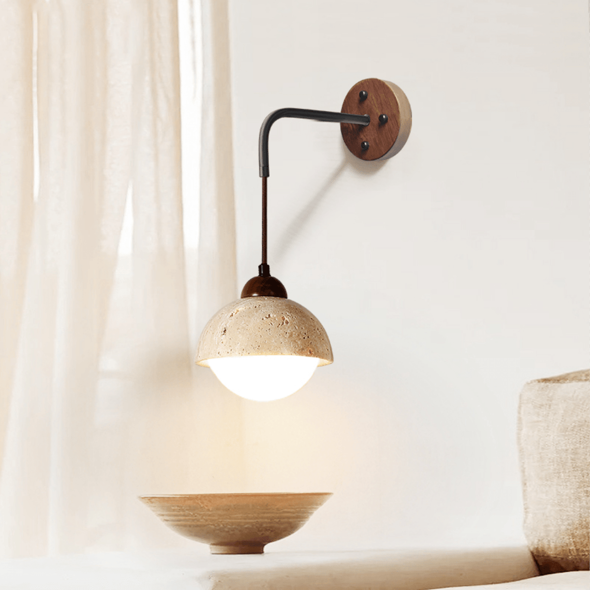 Tavon Cantilever Wall Sconce in Walnut and Travertine
