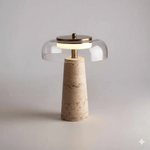Strata Table Lamp in Yellow Travertine with Smoked Glass Shade