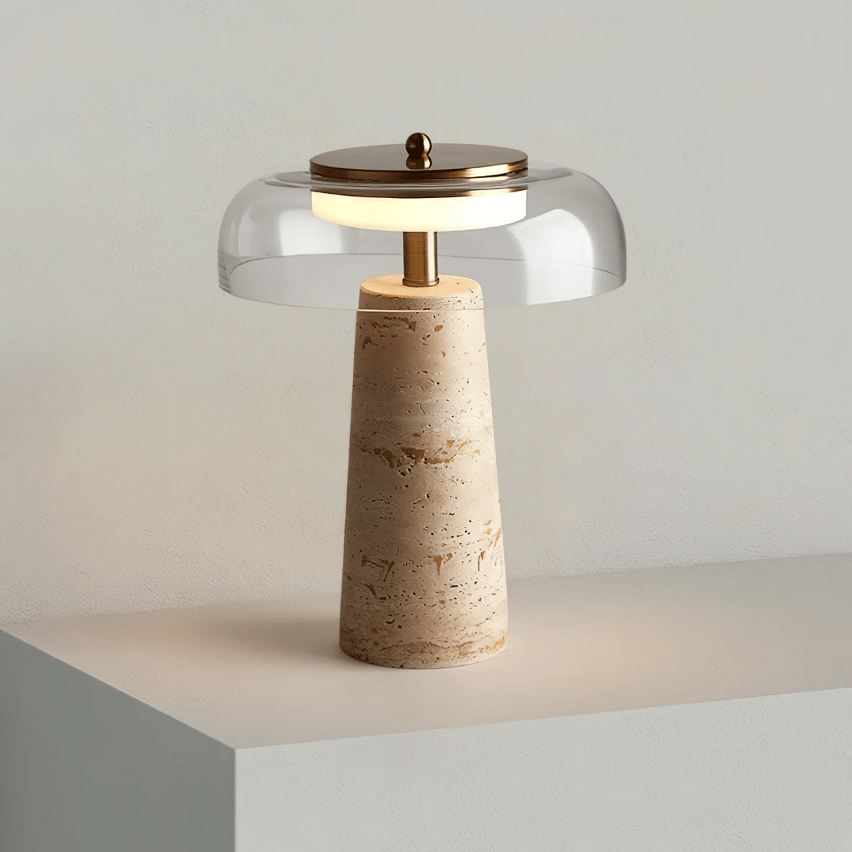 Strata Table Lamp in Yellow Travertine with Smoked Glass Shade