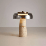 Strata Table Lamp in Yellow Travertine with Smoked Glass Shade