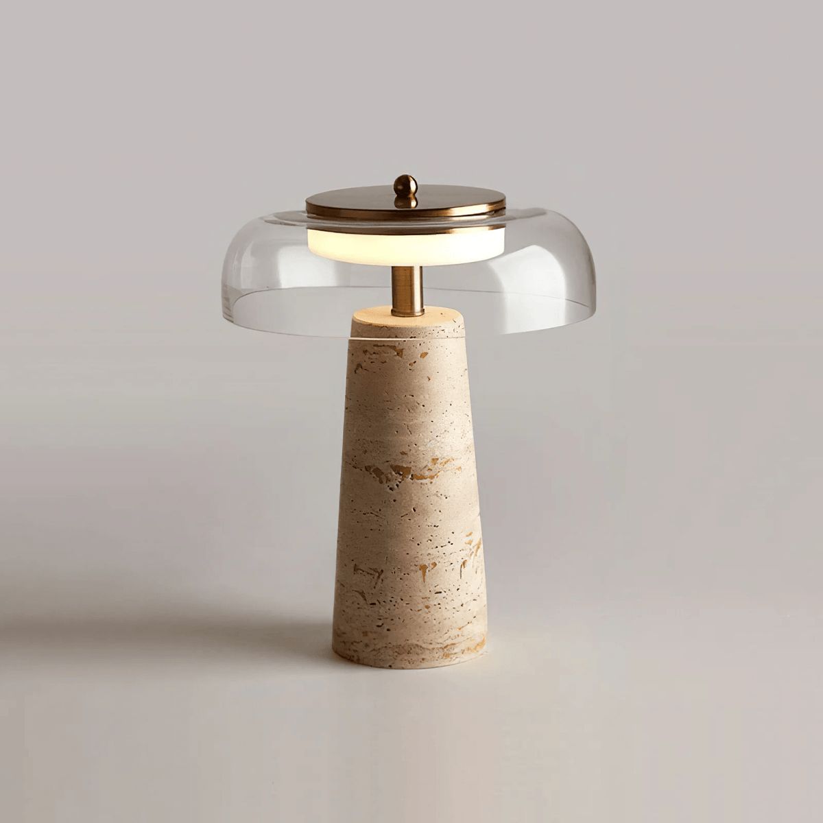 Strata Table Lamp in Yellow Travertine with Smoked Glass Shade