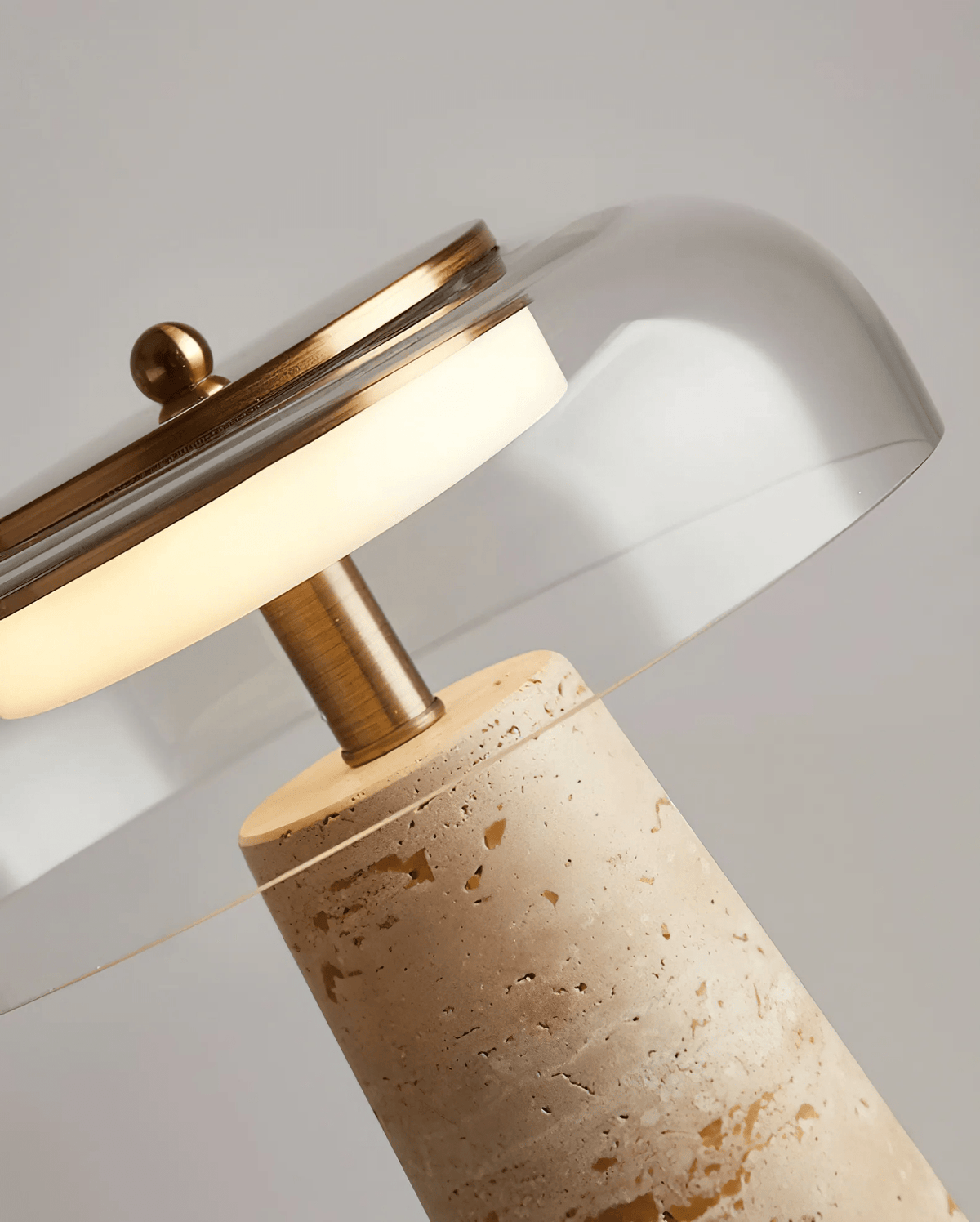 Strata Table Lamp in Yellow Travertine with Smoked Glass Shade