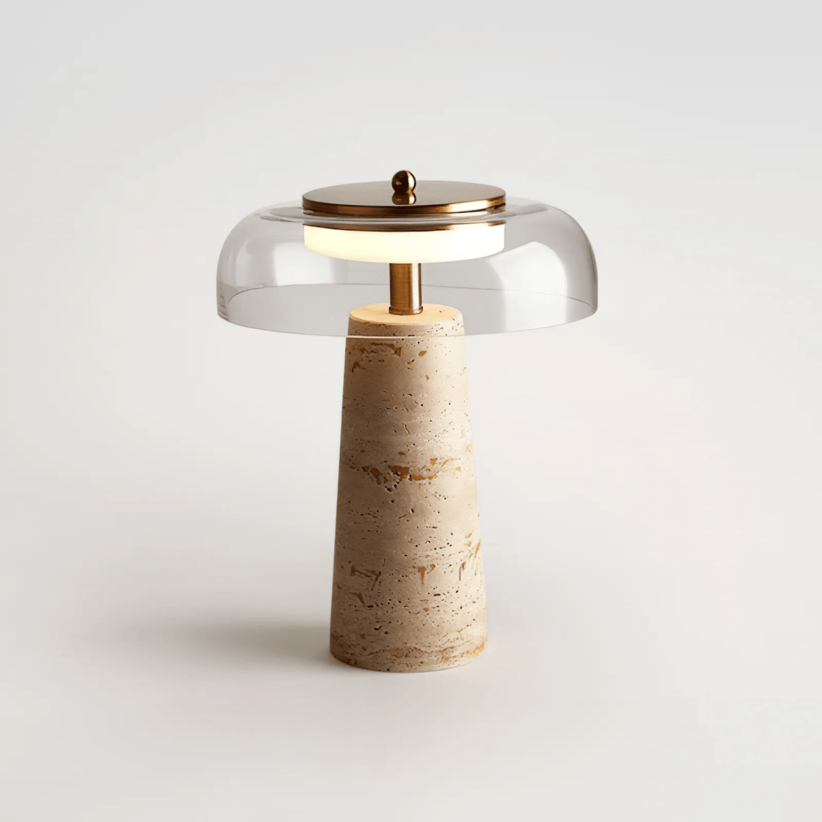 Strata Table Lamp in Yellow Travertine with Smoked Glass Shade
