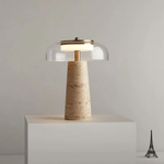 Strata Table Lamp in Yellow Travertine with Smoked Glass Shade