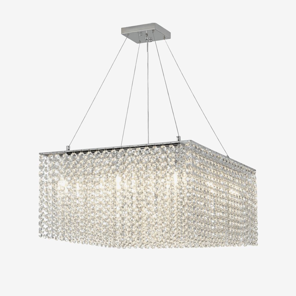 Crystal Frame Chandelier – Modern Geometric Pendant Light for Dining Room and Living Room
