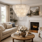 Layered Glass Petal Chandelier – Modern Brass & Glass Pendant Light for Dining Room and Living Room