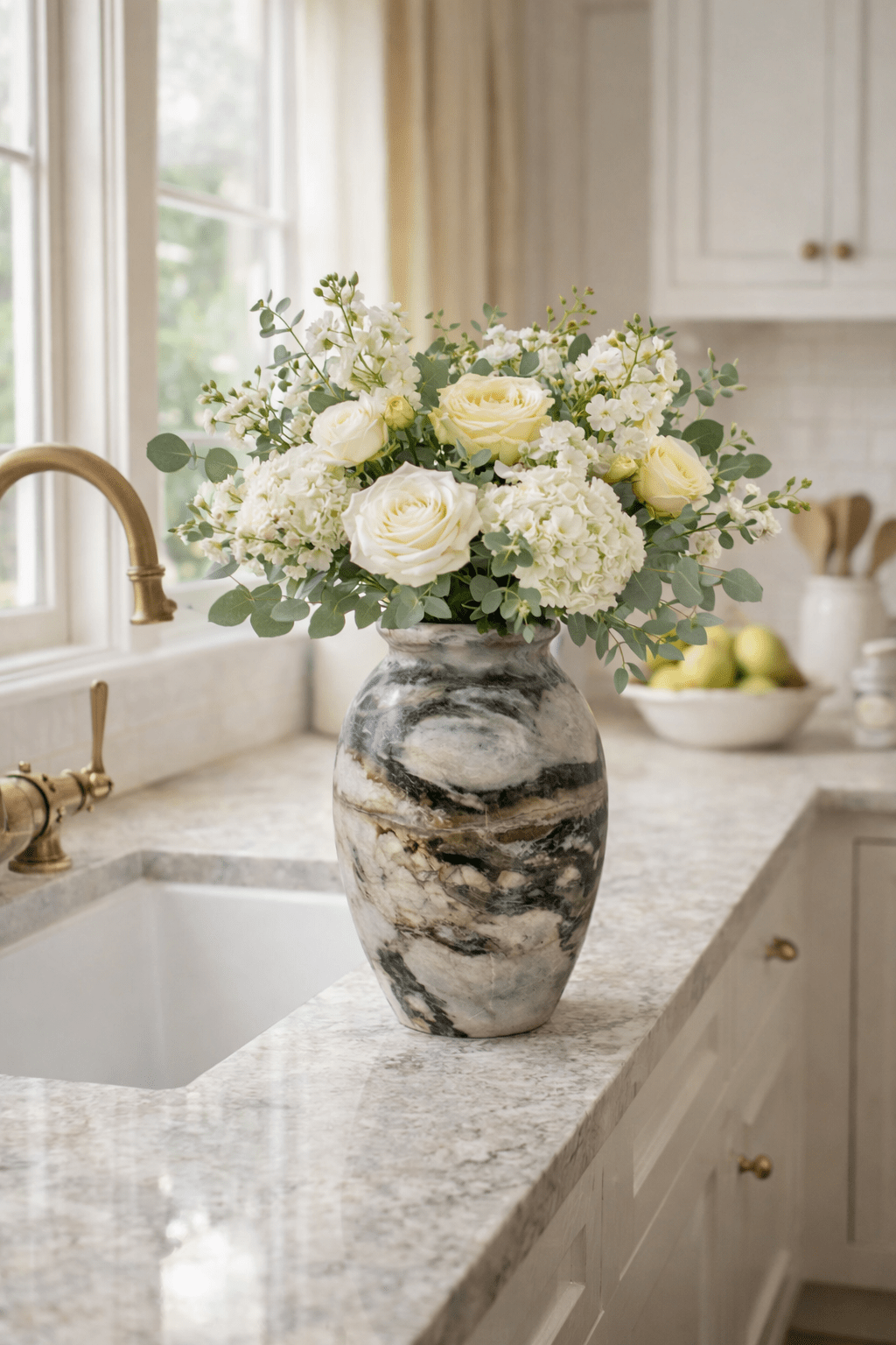 Noir Vein Stone Vase – Sculptural Marble Decor for Refined Interiors