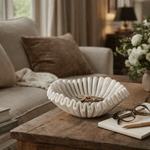 Fluted Marble Catchall Tray with Sculptural Fold Design