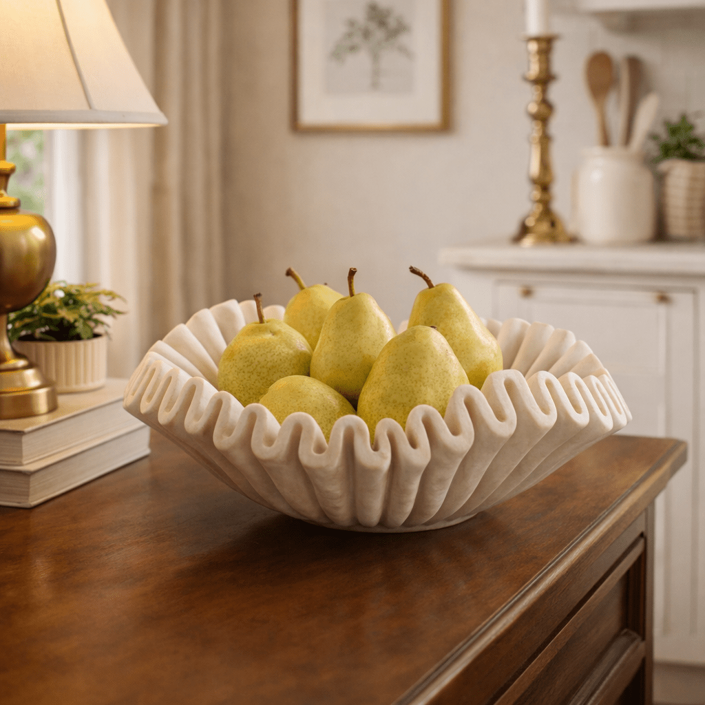 Fluted Marble Catchall Tray with Sculptural Fold Design