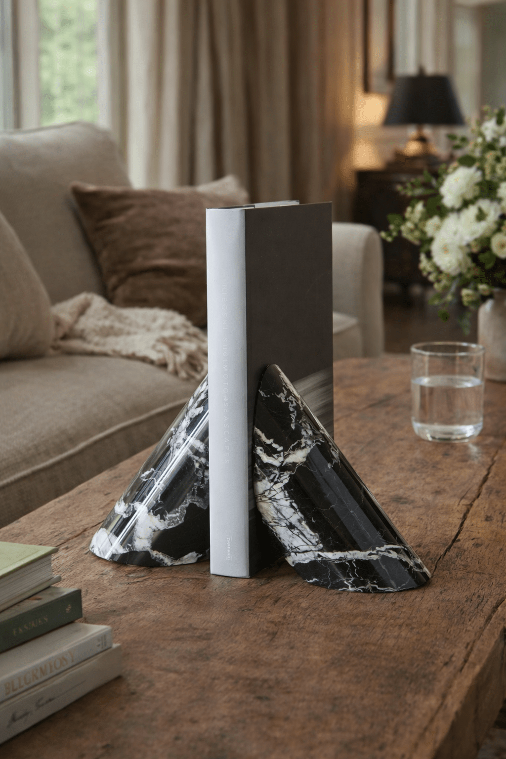 Sculptural Marble Bookends in Natural Stone for Modern Interiors