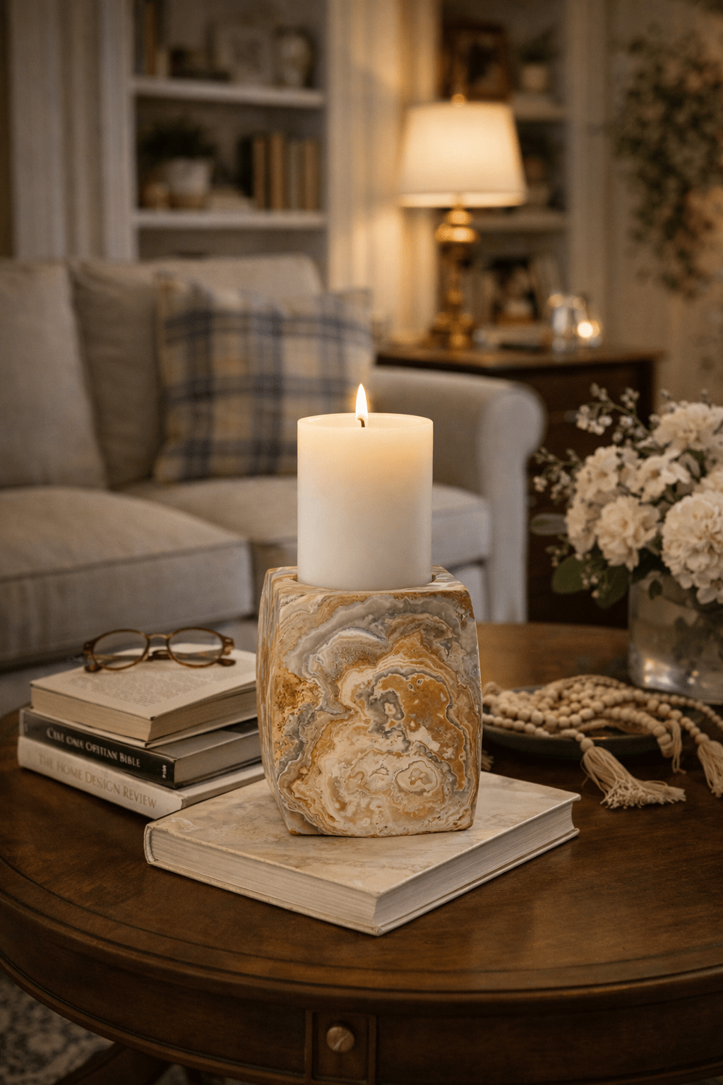 Elara Agate Candle Holder – Natural Stone Table Decor