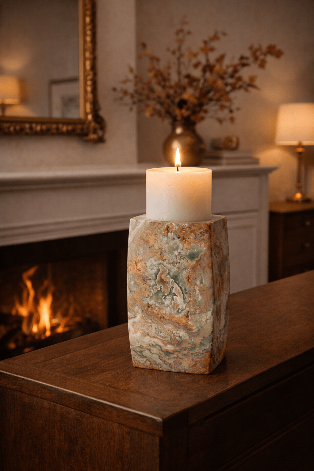 Elara Agate Candle Holder – Natural Stone Table Decor