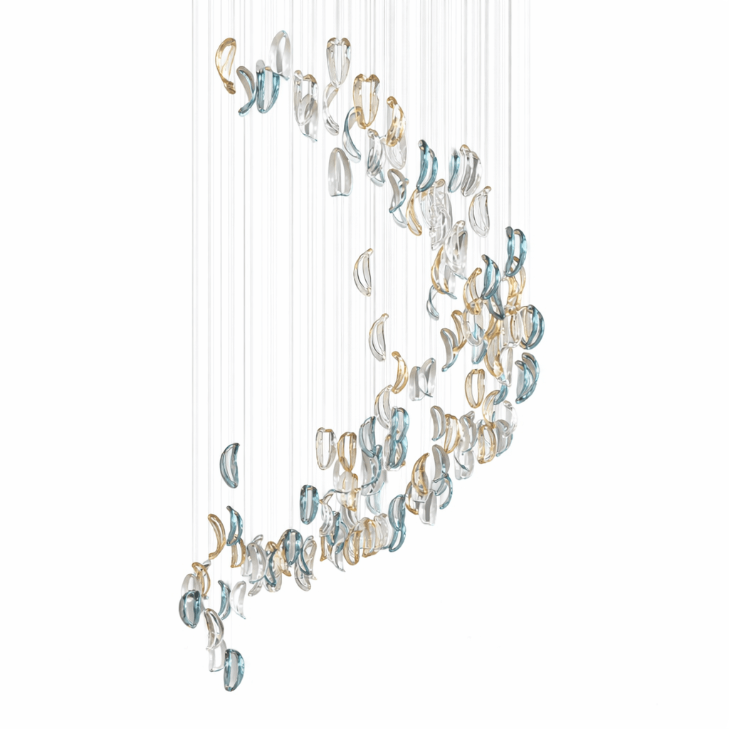 Aqua Ripple Hand-Blown Glass Art Chandelier | Custom Designer Lighting