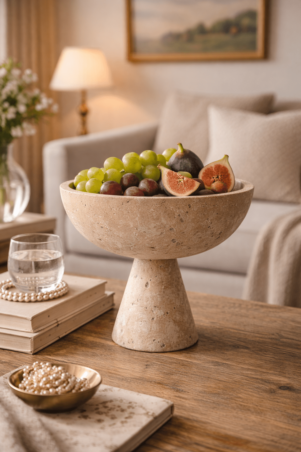 Rowan Stone Display Bowl – Sculptural Marble & Travertine Decor Accent