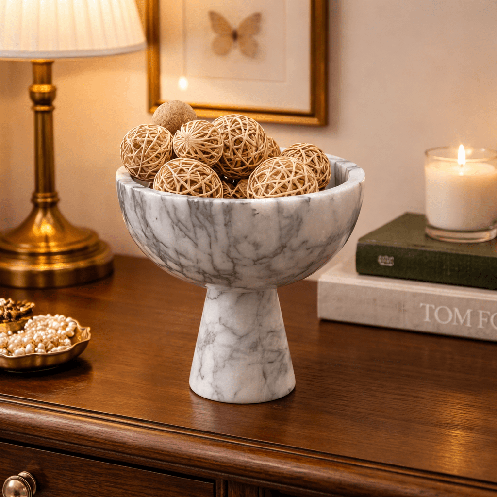 Rowan Stone Display Bowl – Sculptural Marble & Travertine Decor Accent