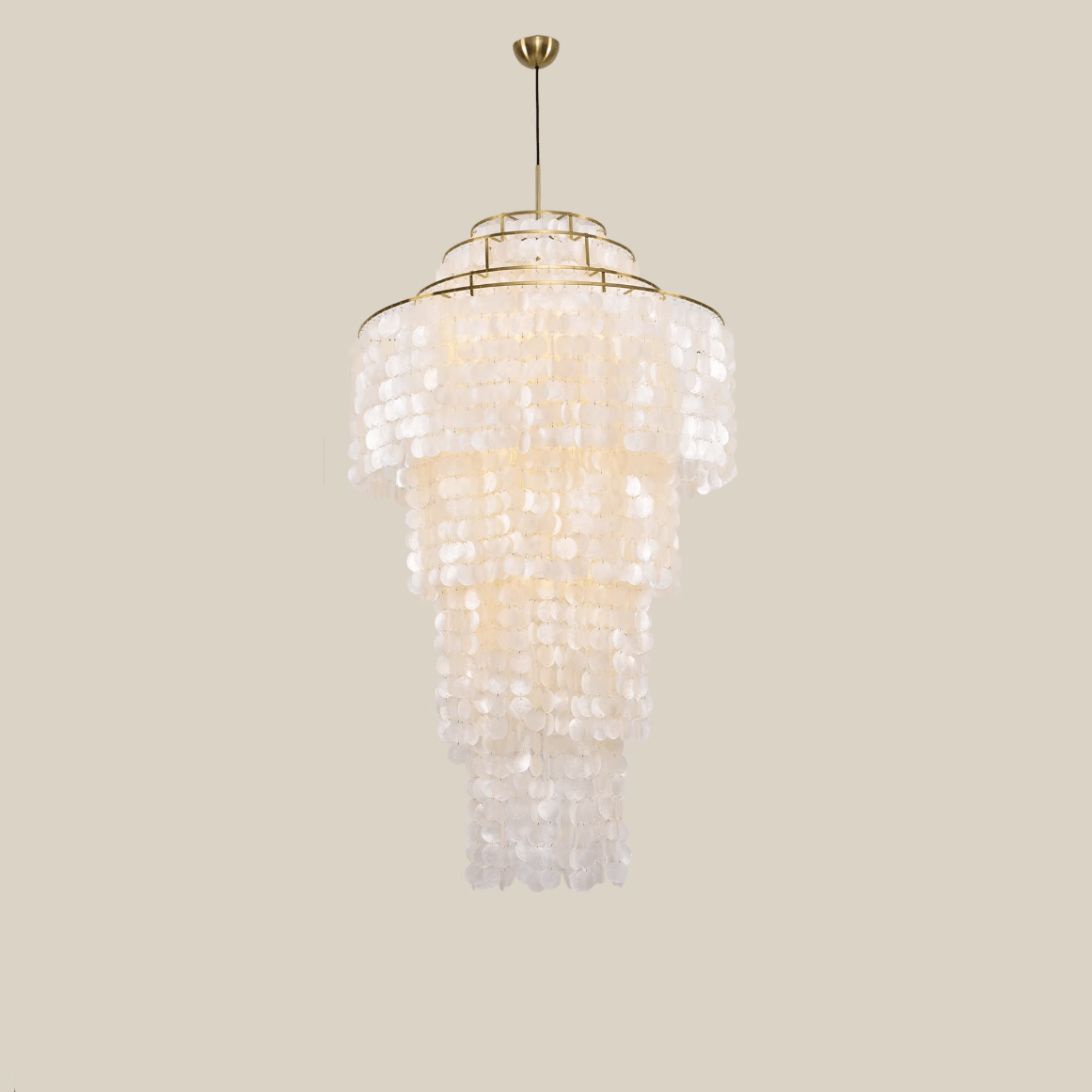 Nerida Shell Chandelier — Natural Shell & Gold Ring Pendant Light