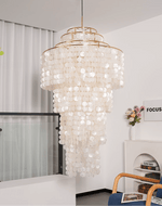 Nerida Shell Chandelier — Natural Shell & Gold Ring Pendant Light