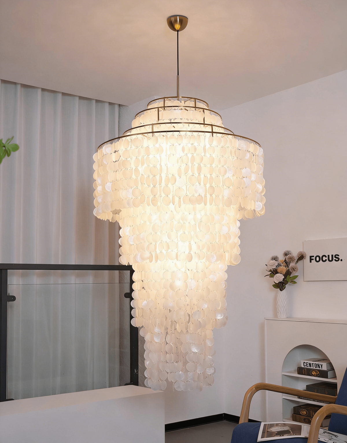 Nerida Shell Chandelier — Natural Shell & Gold Ring Pendant Light