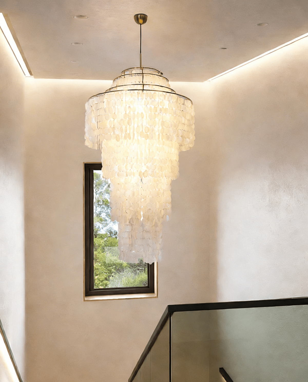 Nerida Shell Chandelier — Natural Shell & Gold Ring Pendant Light