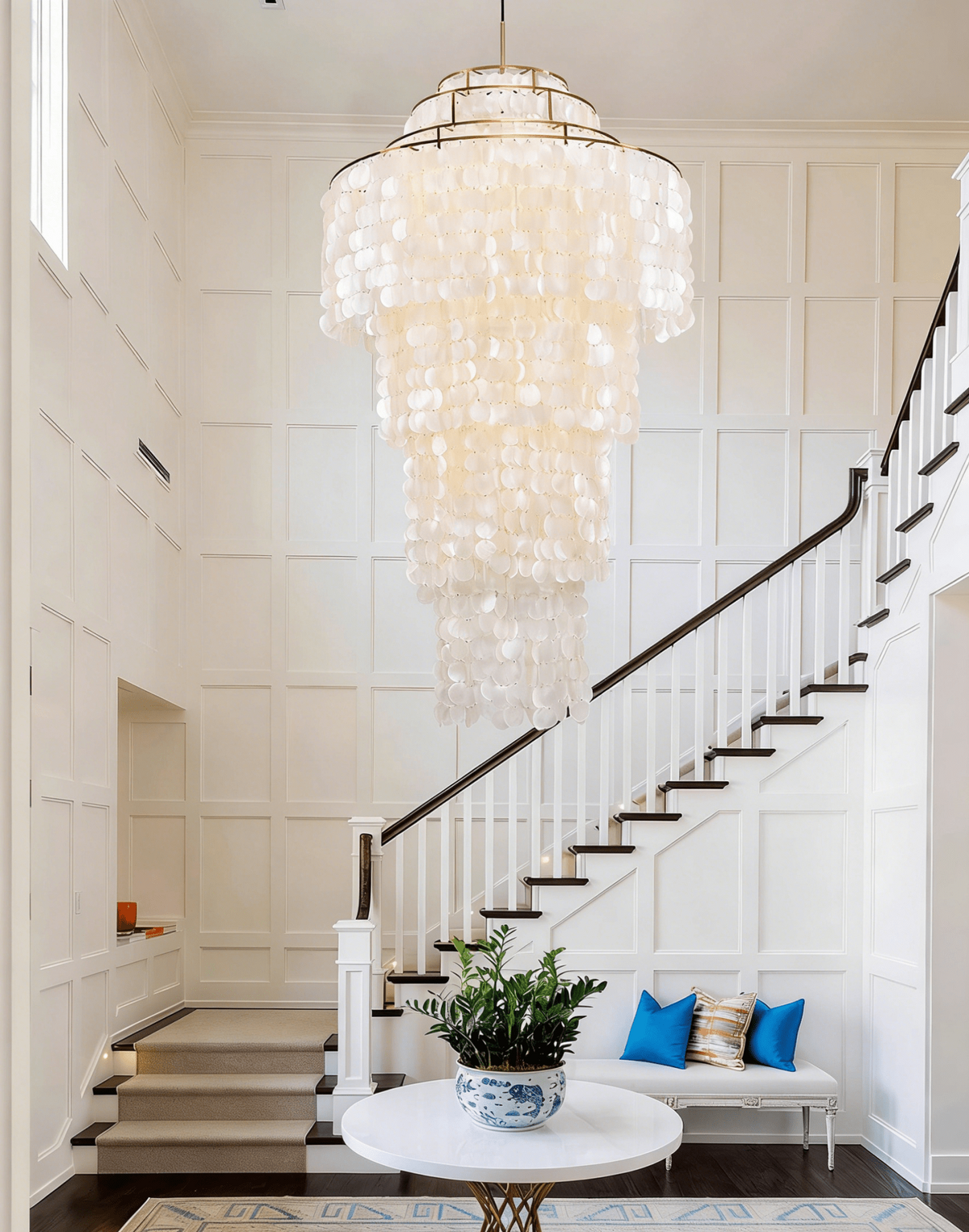 Nerida Shell Chandelier — Natural Shell & Gold Ring Pendant Light