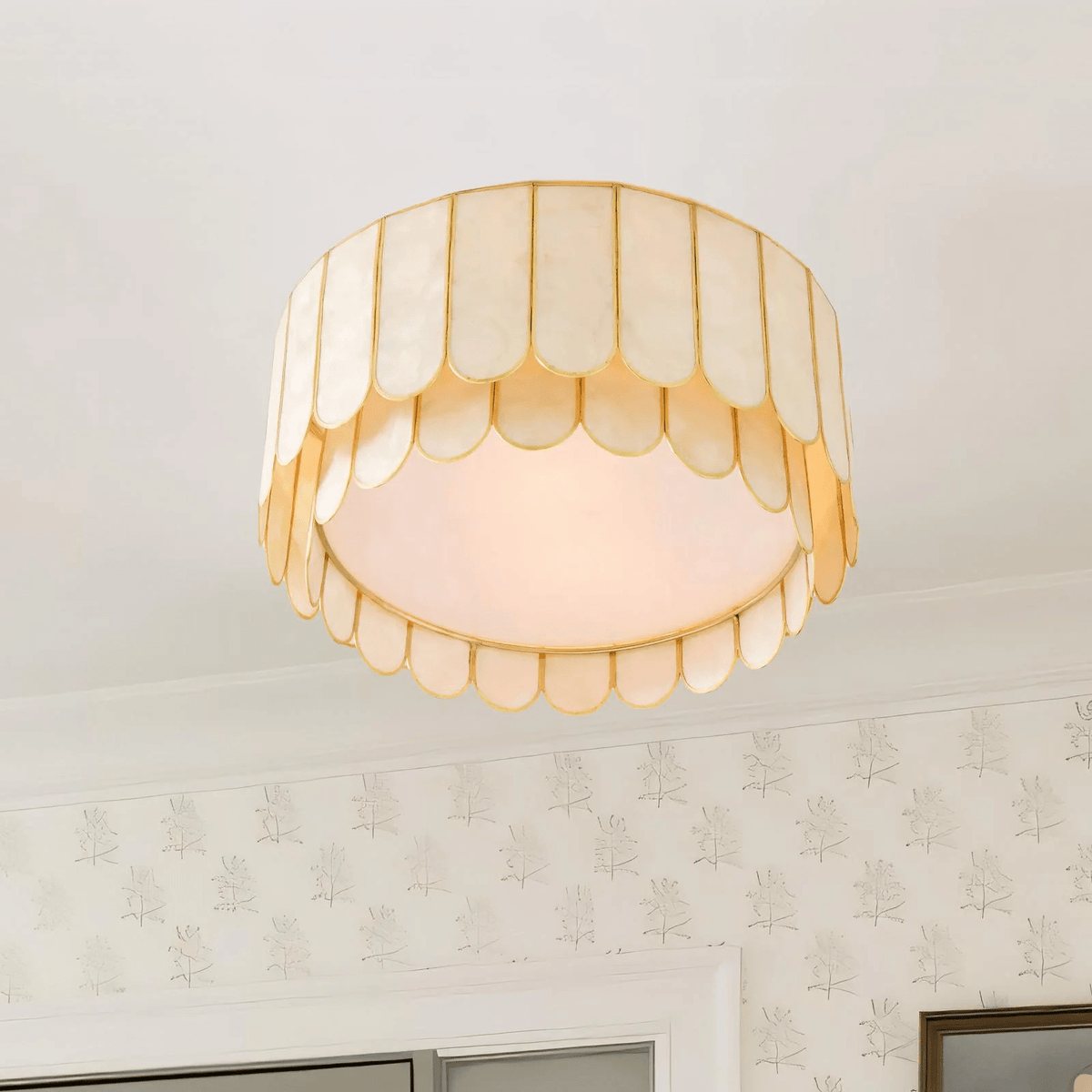 Aurelia Capiz Shell Ceiling Light in Brushed Gold