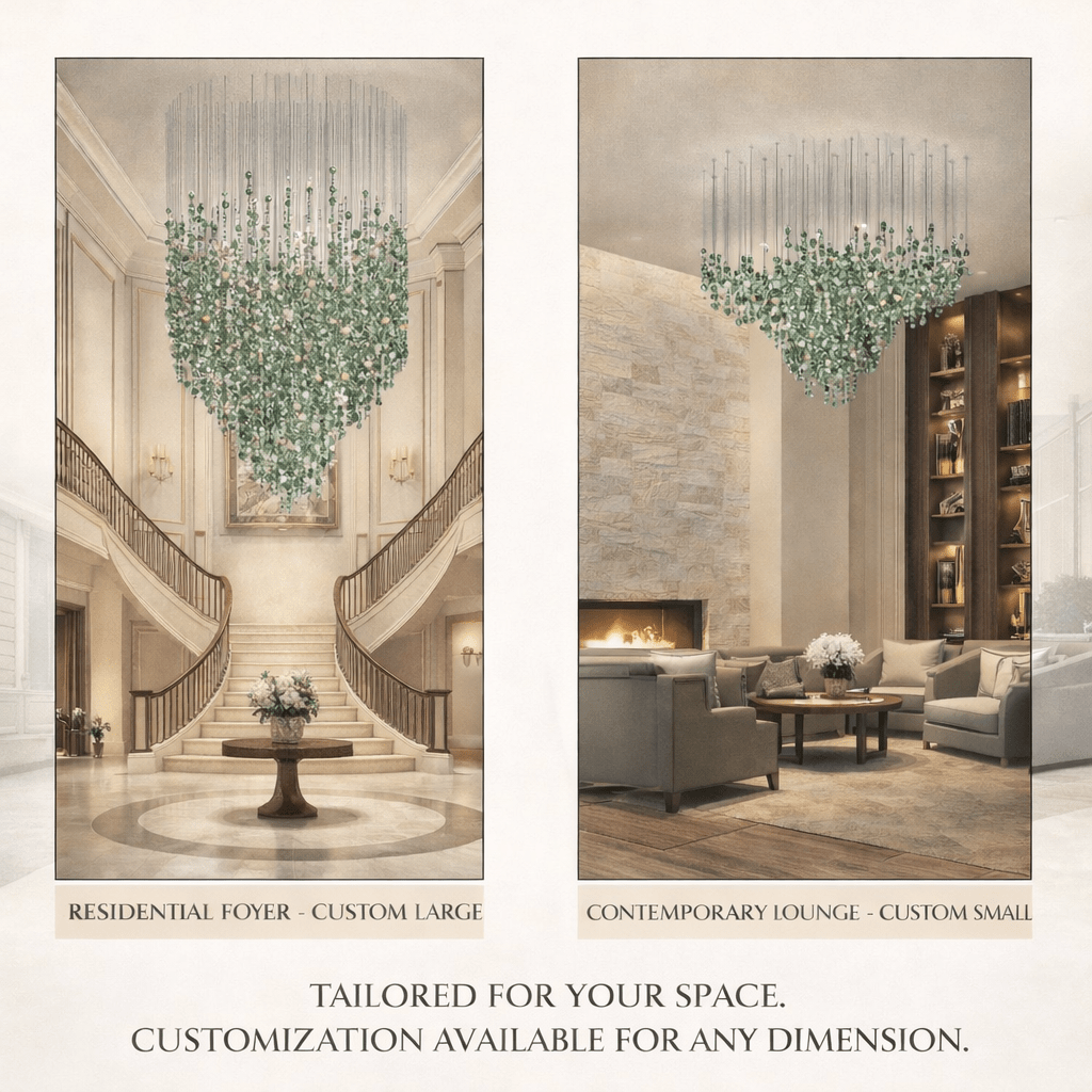 Emerald Rainfall Crystal Chandelier – Customizable Designer Pendant Light