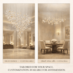 Frosted Petals Frozen Crystal Chandelier – Modern Designer Hanging Light for Living Room, Dining Room, and Hotel Interiors