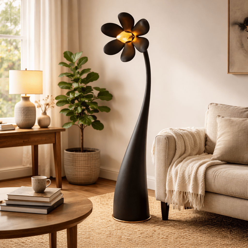 Fleur Sculptural Floor Lamp in Black or Gold – Modern Art Deco Lighting