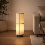 Kanso Glow Floor Lamp – Modern Minimalist Fabric Shade with Walnut Wood Base