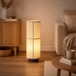 Kanso Glow Floor Lamp – Modern Minimalist Fabric Shade with Walnut Wood Base