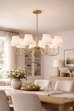 Opaluxe Brass Chandelier – Six-Light Designer Ceiling Light with Fabric Shades