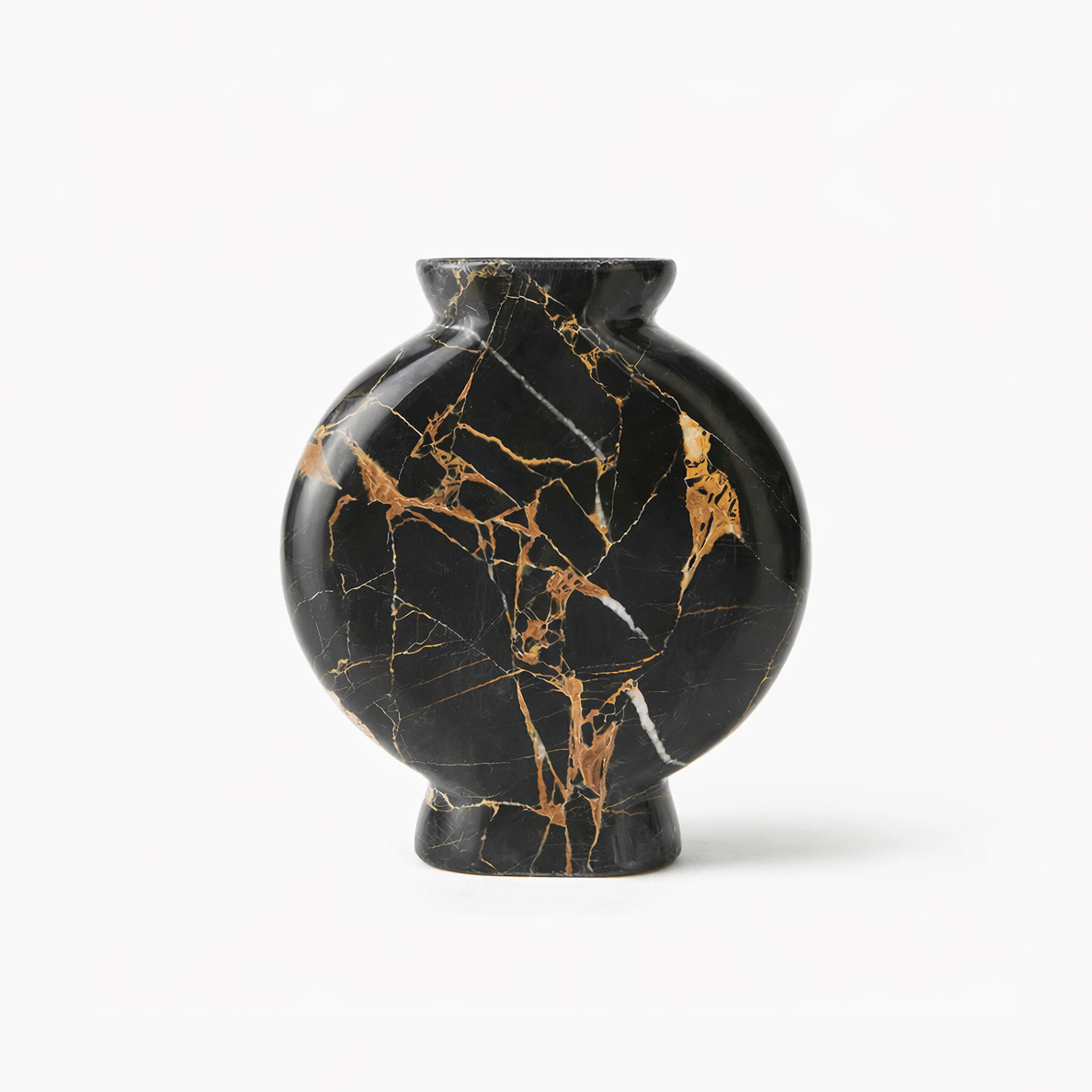 Vetra Noir Marble Vase – Sculptural Black Marble Decor with Gold Veining