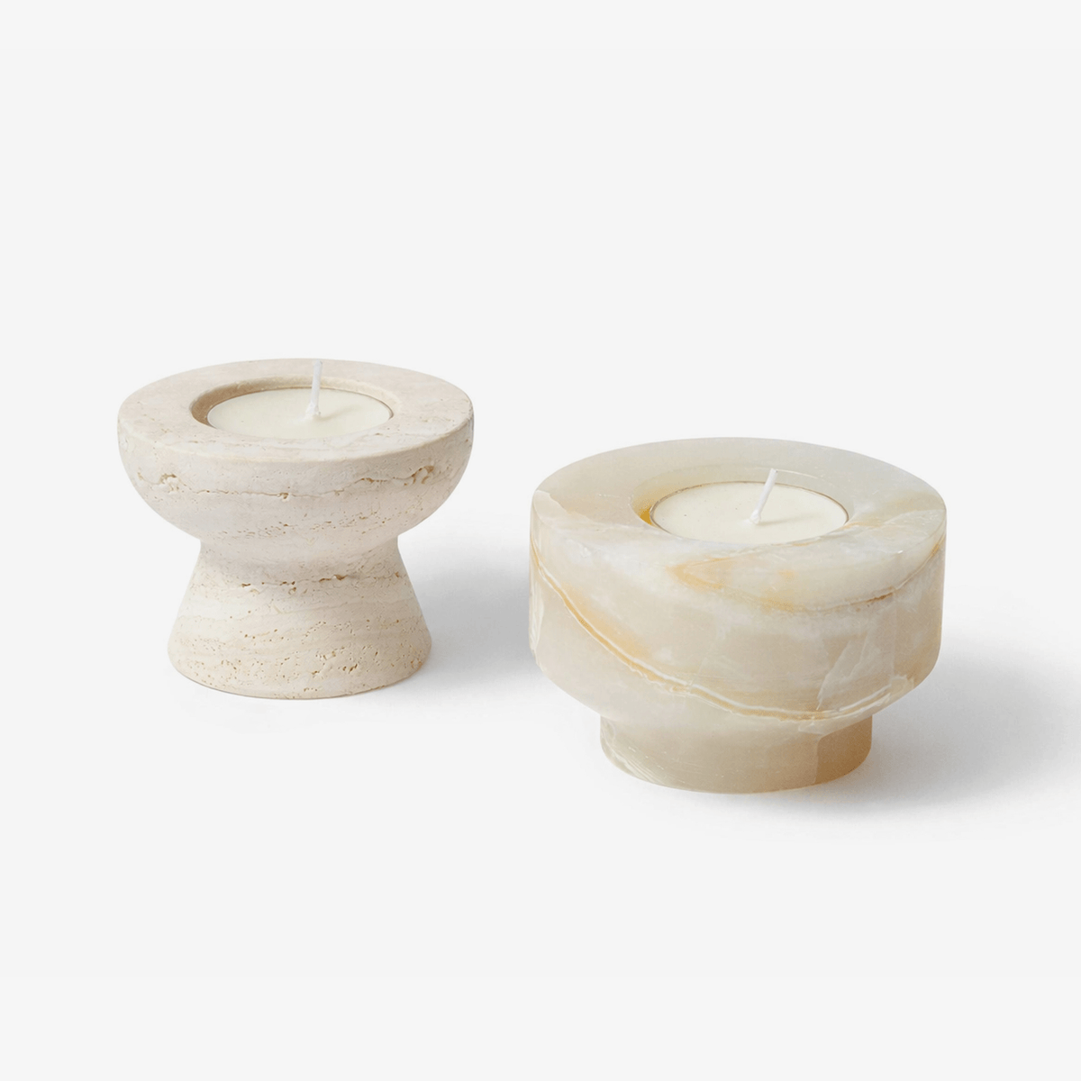 Stone Halo Candle Holder Set – Natural Marble, Jade & Travertine Tabletop Accents