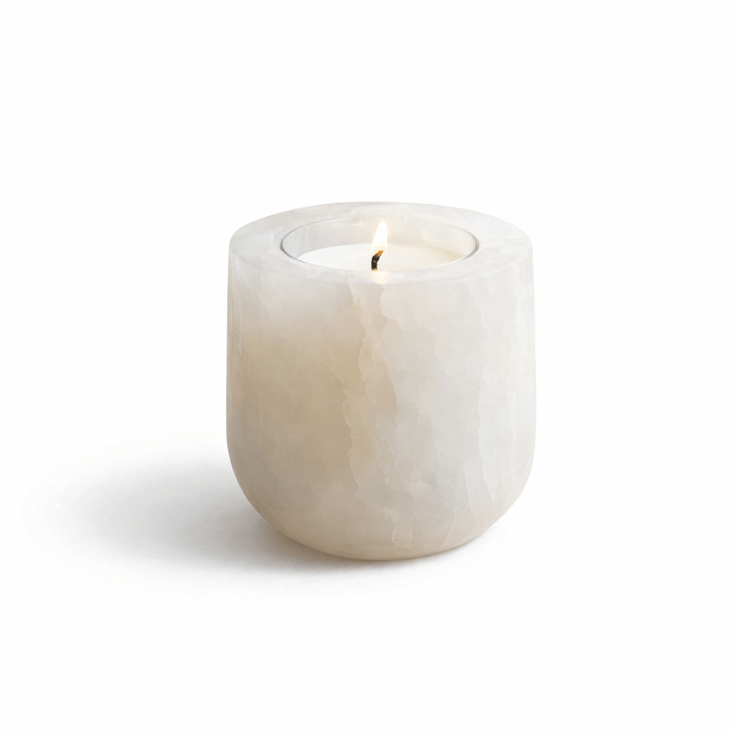 Halo Calm Natural Stone Candle Holder – Artisan Marble & Travertine Tabletop Accent