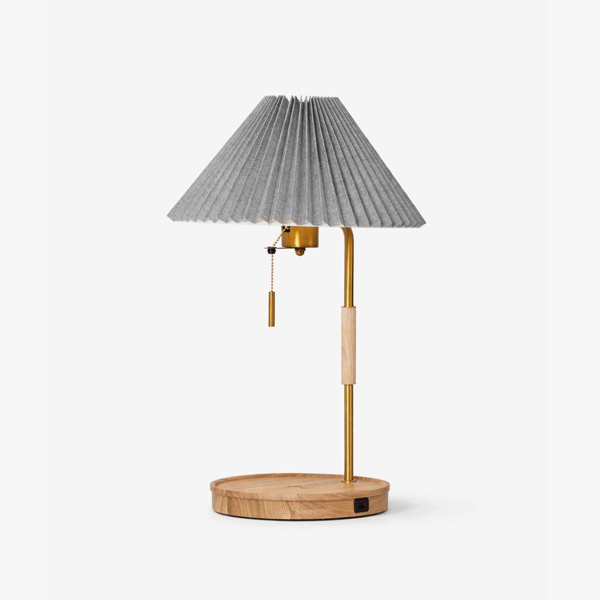 Pleated Retro Wooden Table Lamp with Brass Accents