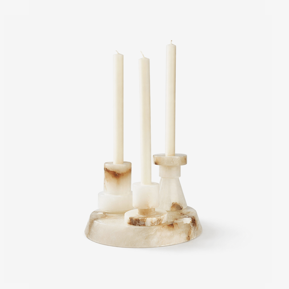 Lithia Tiered Marble Candle Holder – Sculptural White Stone Accent for Modern Interiors