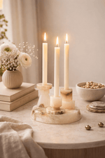 Lithia Tiered Marble Candle Holder – Sculptural White Stone Accent for Modern Interiors