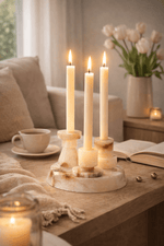Lithia Tiered Marble Candle Holder – Sculptural White Stone Accent for Modern Interiors