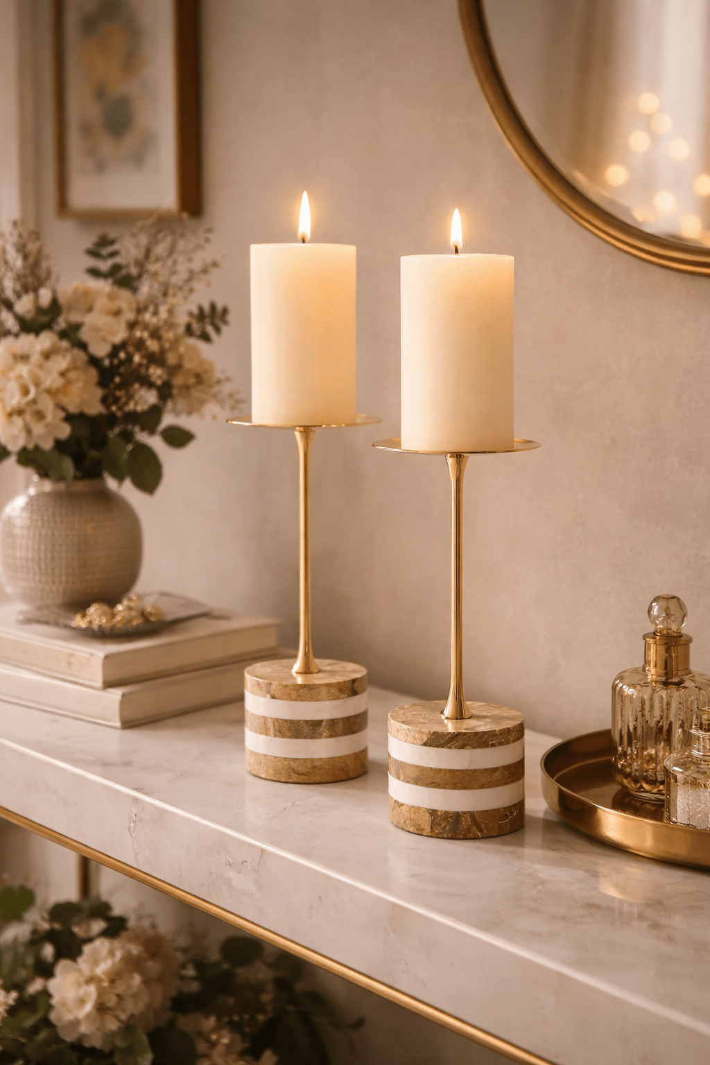 Strata Rise Sculptural Marble Candle Holder for Ambient Interiors