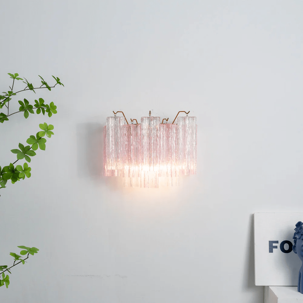 Eloria Glass Wall Sconce — Tiered Fluted Glass, Gold Frame
