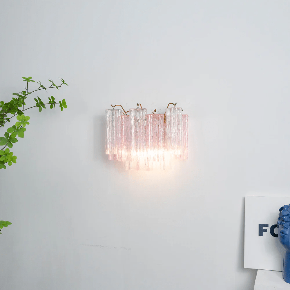 Eloria Glass Wall Sconce — Tiered Fluted Glass, Gold Frame