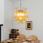 Amber Cascade Glass Chandelier with Brass Frame