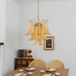 Amber Cascade Glass Chandelier with Brass Frame