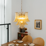Amber Cascade Glass Chandelier with Brass Frame