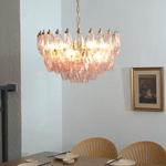 Facet Bloom Glass Chandelier in Gold and Pink for Dining Room